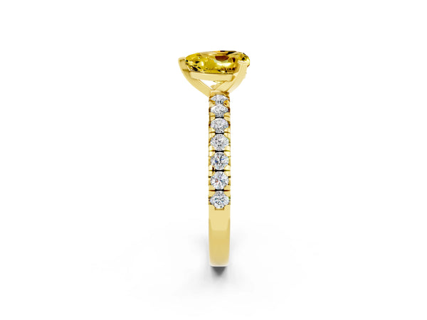 Yellow gold Heart Cut Yellow Sapphire Solitaire Pavé Engagement Ring with Round Band and Prong Setting