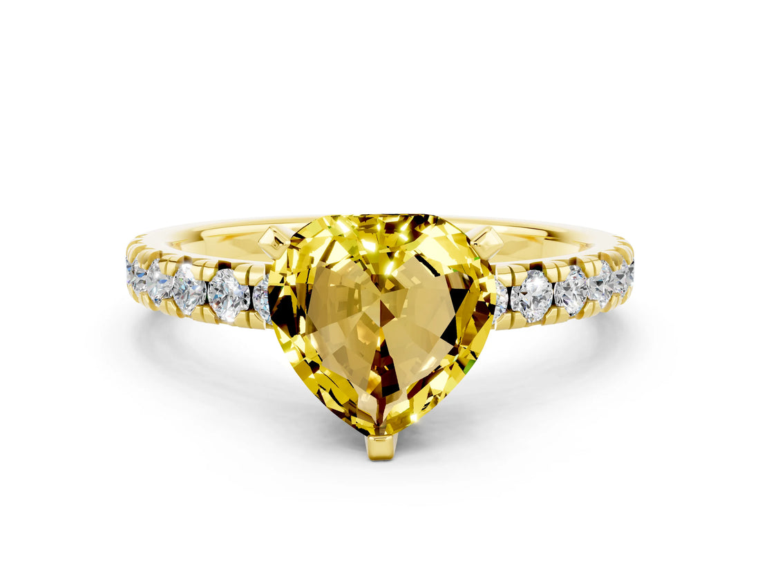 Yellow gold Heart Cut Yellow Sapphire Solitaire Pavé Engagement Ring with Round Band and Prong Setting_73