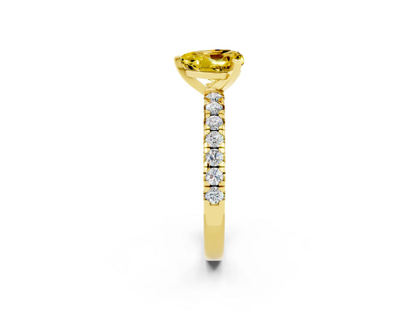 Yellow gold Heart Cut Yellow Sapphire Solitaire Pavé Engagement Ring with Round Band and Prong Setting