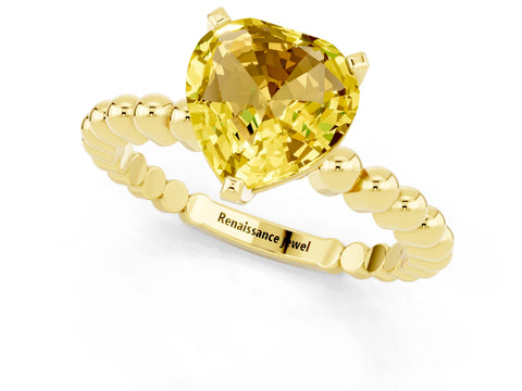 Yellow gold Heart Cut Yellow Sapphire Solitaire Ring with Beaded Band and Prong Setting_1