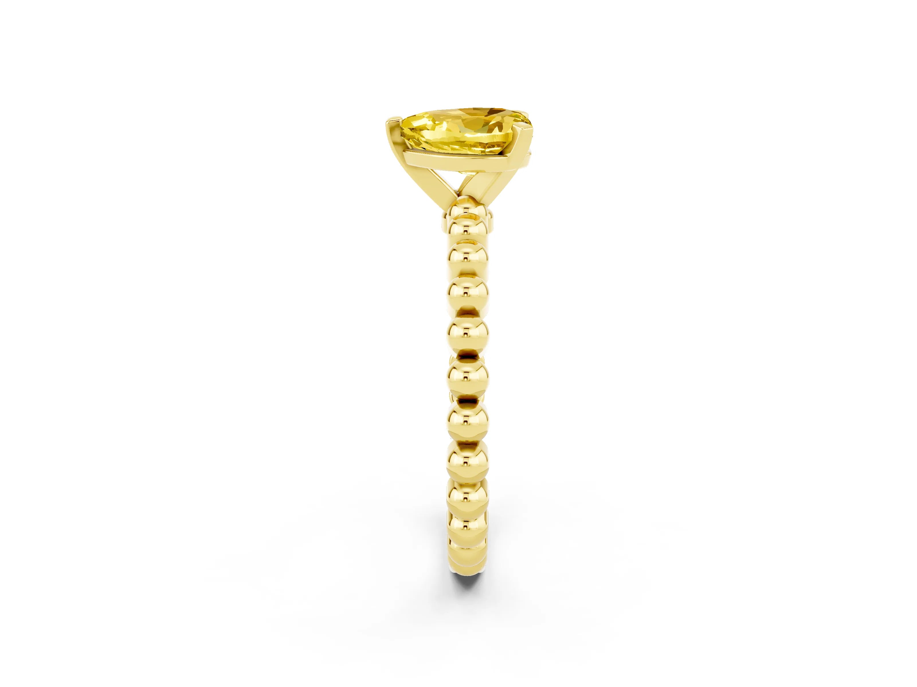 Yellow gold Heart Cut Yellow Sapphire Solitaire Ring with Beaded Band and Prong Setting_2