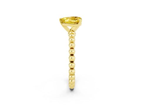 Yellow gold Heart Cut Yellow Sapphire Solitaire Ring with Beaded Band and Prong Setting_2