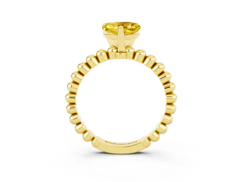 Yellow gold Heart Cut Yellow Sapphire Solitaire Ring with Beaded Band and Prong Setting_3