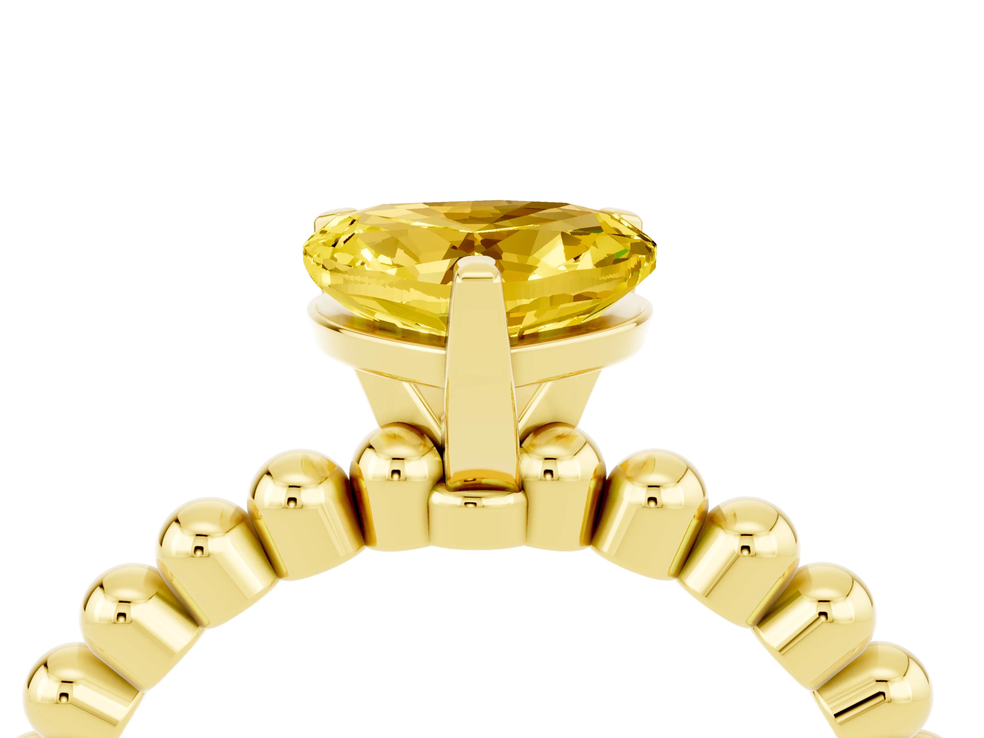 Yellow gold Heart Cut Yellow Sapphire Solitaire Ring with Beaded Band and Prong Setting_4
