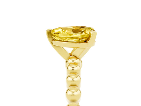 Yellow gold Heart Cut Yellow Sapphire Solitaire Ring with Beaded Band and Prong Setting_5
