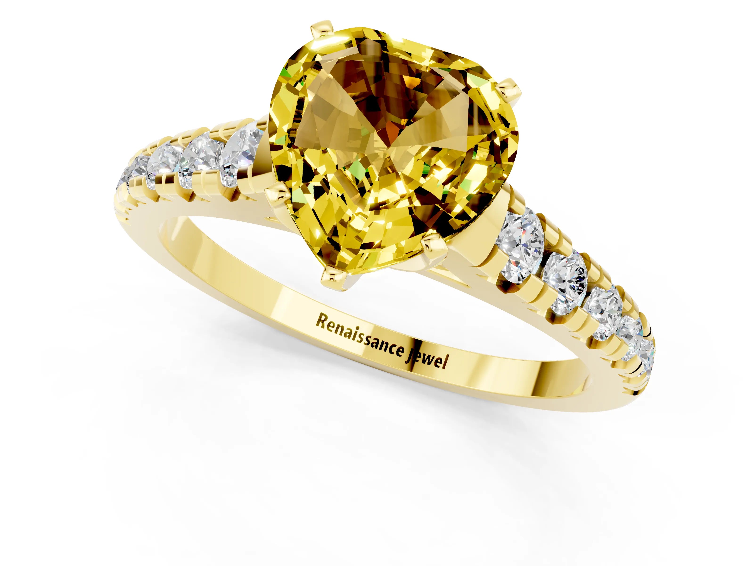 Yellow gold Heart Cut Yellow Sapphire Solitaire Ring with Cathedral Setting and Pavé Band_25