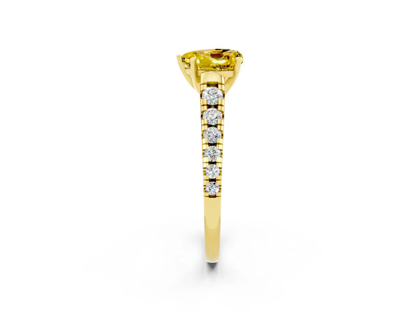Yellow gold Heart Cut Yellow Sapphire Cathedral Solitaire Ring with Round  Pavé Band