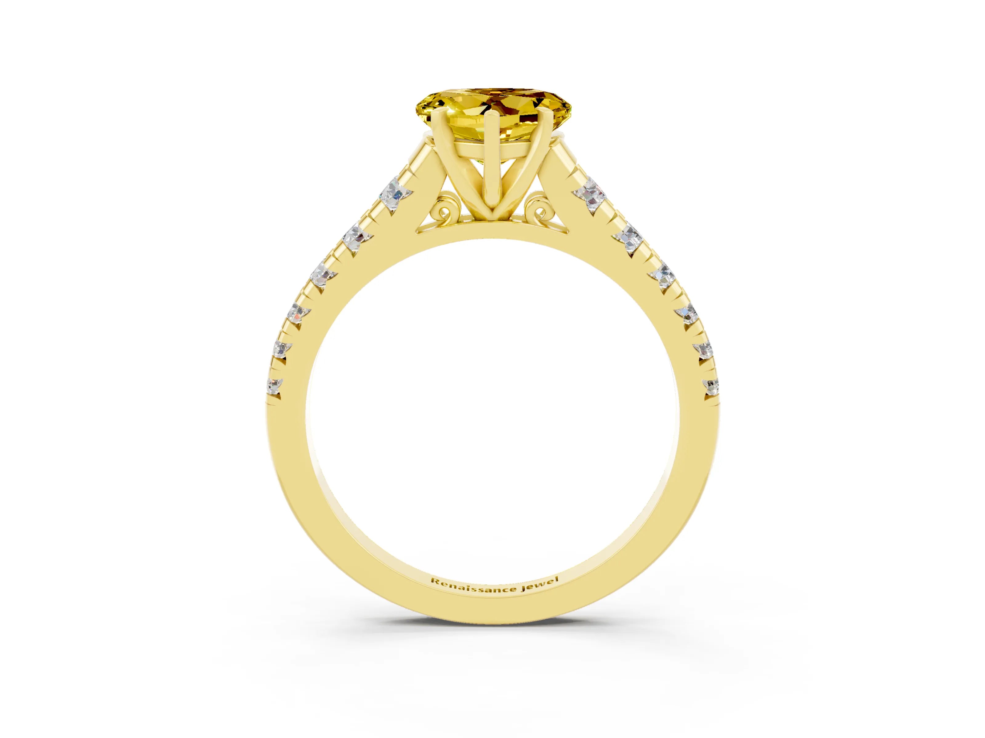 Yellow gold Heart Cut Yellow Sapphire Solitaire Ring with Cathedral Setting and Pavé Band_27