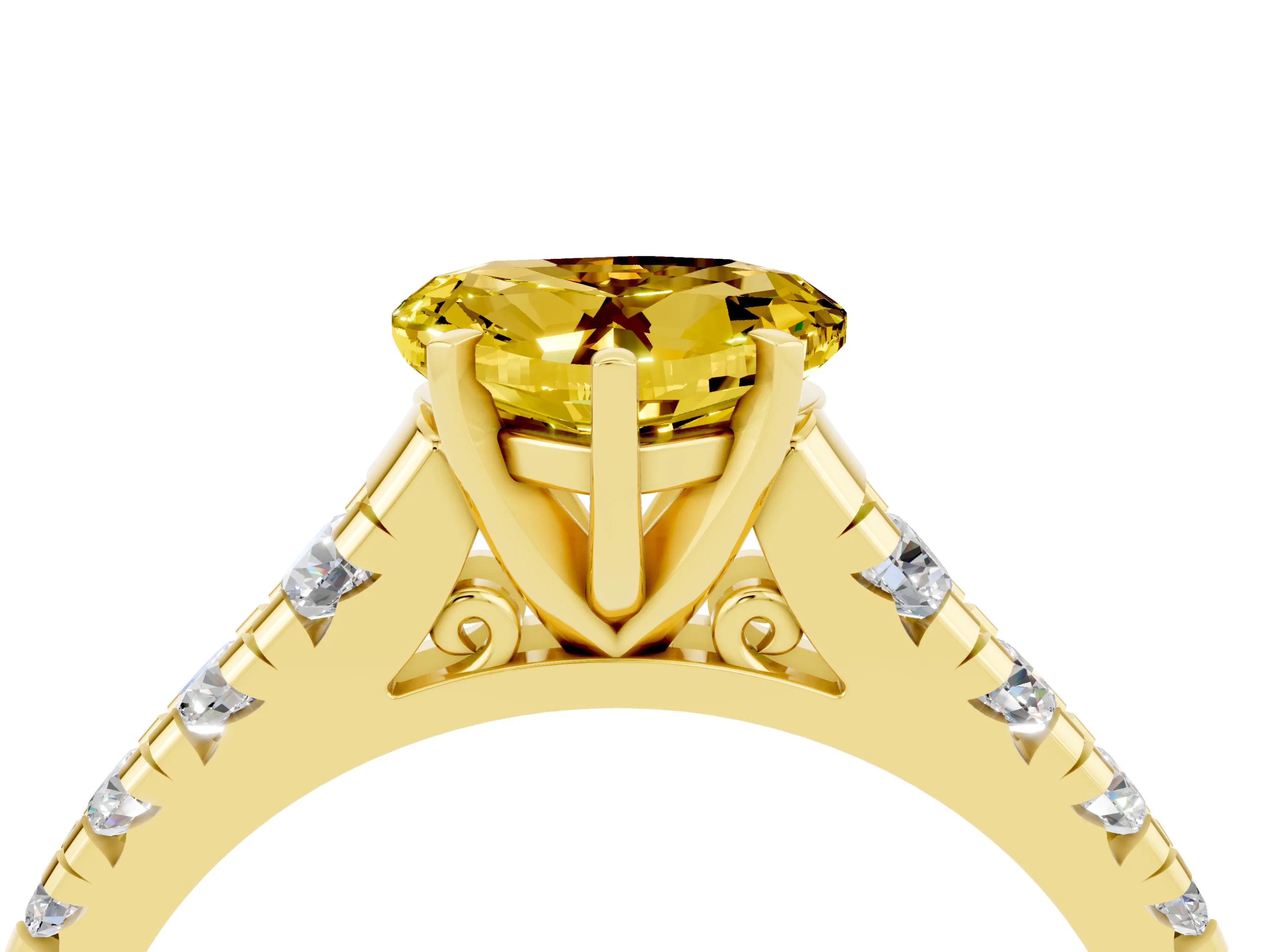 Yellow gold Heart Cut Yellow Sapphire Solitaire Ring with Cathedral Setting and Pavé Band_28