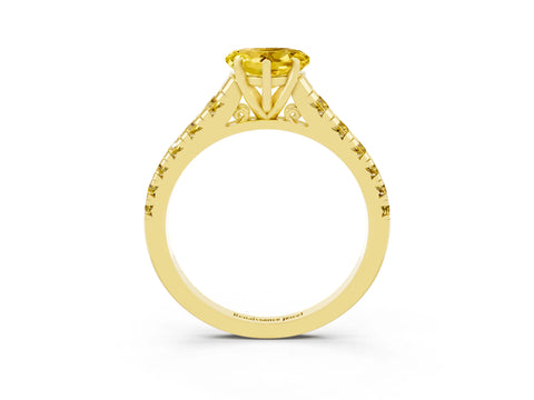 Yellow gold Heart Cut Yellow Sapphire Solitaire Ring with Cathedral Setting and Pavé Band_3
