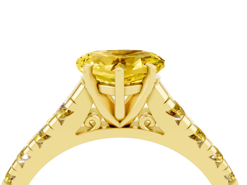 Yellow gold Heart Cut Yellow Sapphire Solitaire Ring with Cathedral Setting and Pavé Band_4