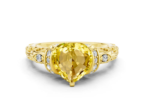 Yellow gold Heart Cut Yellow Sapphire Solitaire Ring with Filigree Band and Four-Prong Setting_48