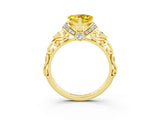 Yellow gold Heart Cut Yellow Sapphire Solitaire Ring with Filigree Band and Four-Prong Setting_51