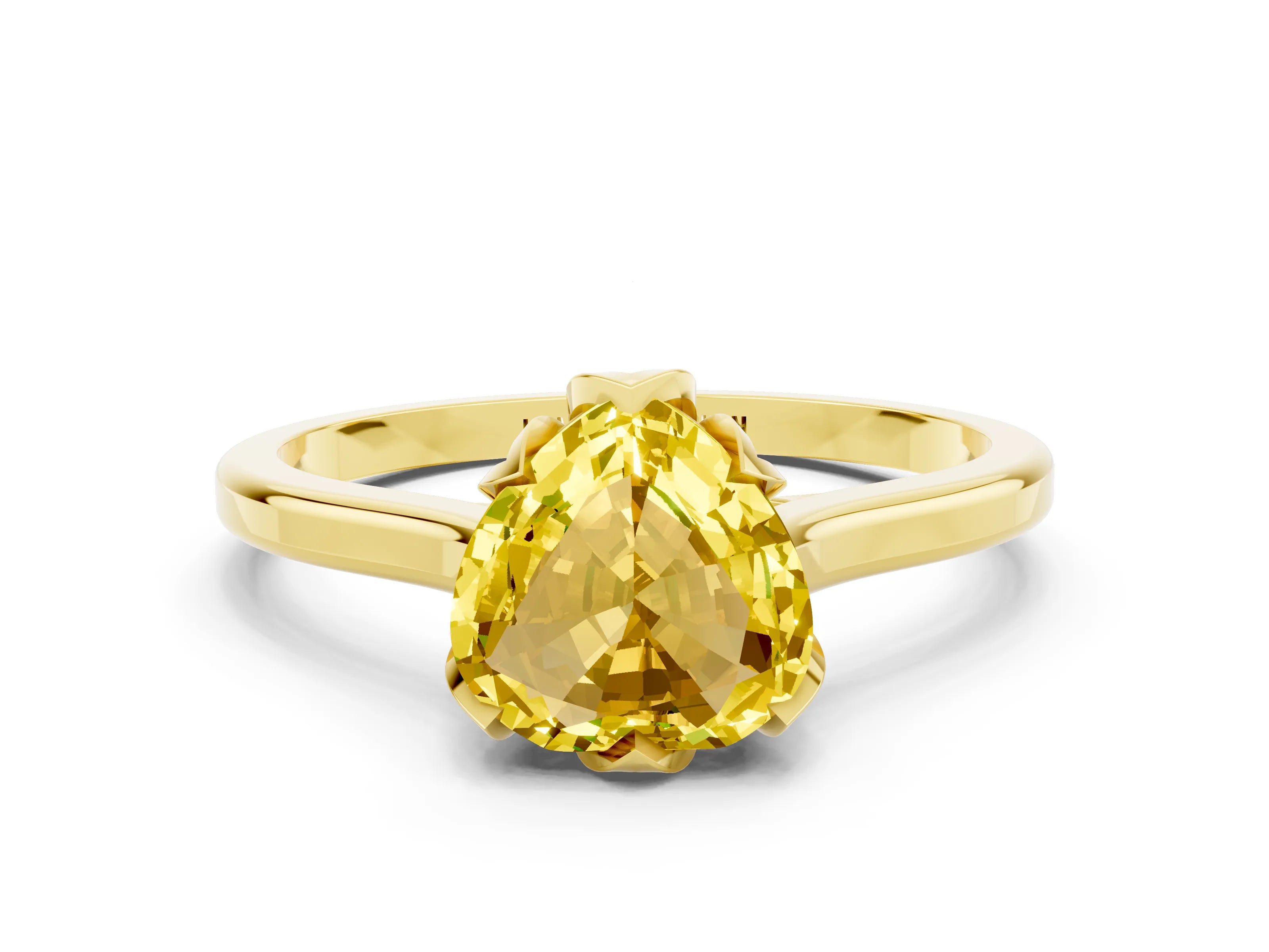 Yellow gold Heart Cut Yellow Sapphire Solitaire Ring with Flower Prong Setting and Classic Band_12