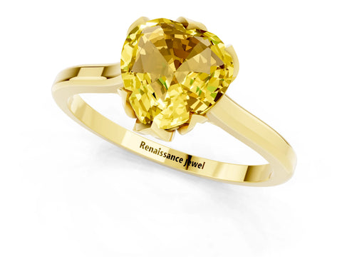 Yellow gold Heart Cut Yellow Sapphire Solitaire Ring with Flower Prong Setting and Classic Band_13