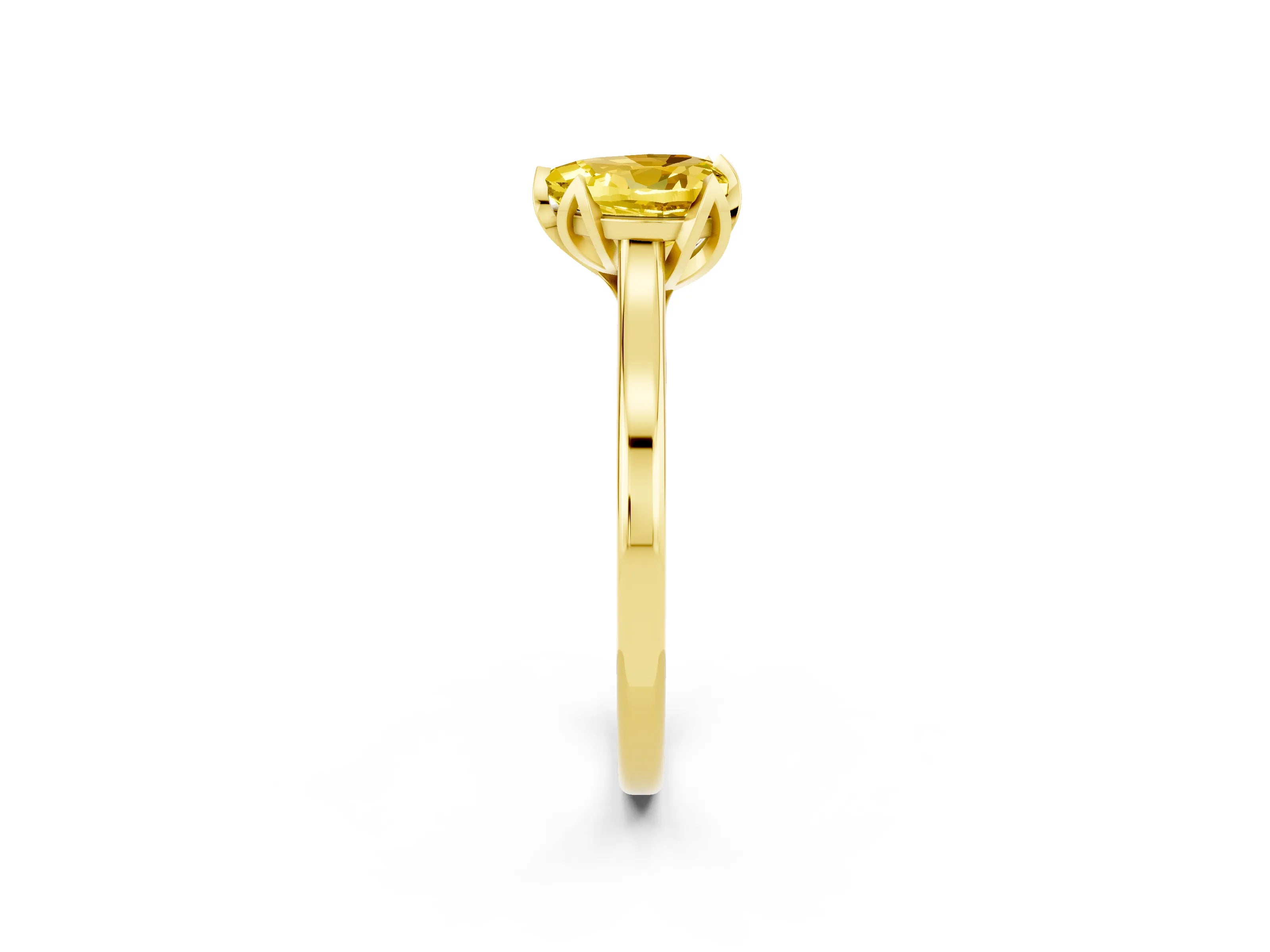 Yellow gold Heart Cut Yellow Sapphire Solitaire Ring with Flower Prong Setting and Classic Band_14