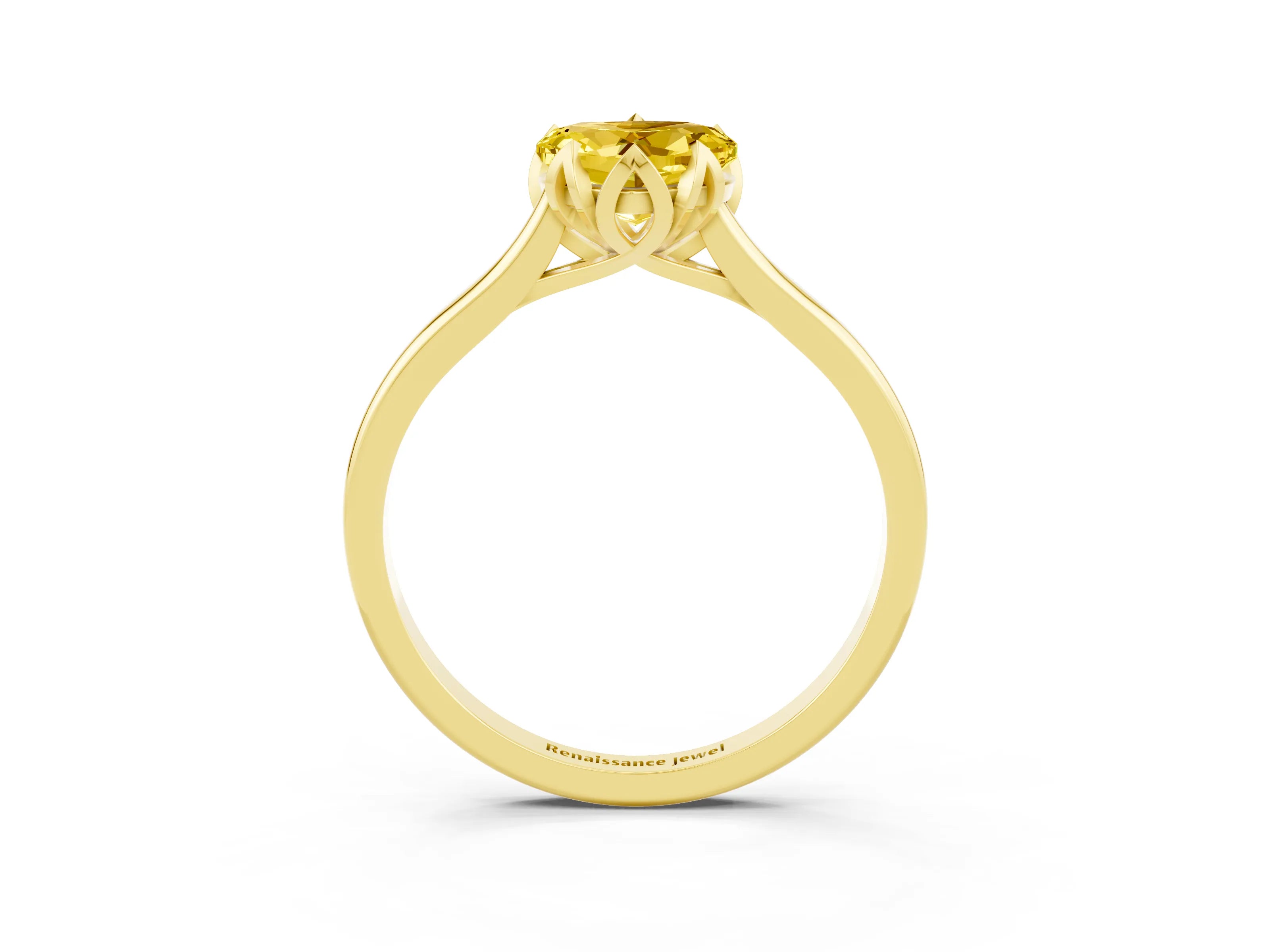 Yellow gold Heart Cut Yellow Sapphire Solitaire Ring with Flower Prong Setting and Classic Band_15