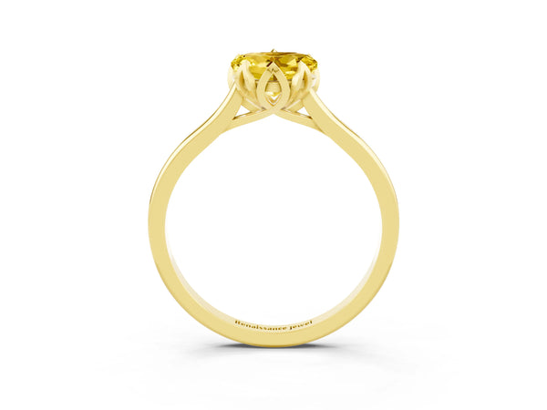 Yellow gold Heart Cut Yellow Sapphire Solitaire Ring with Flower Prong Setting and Classic Band