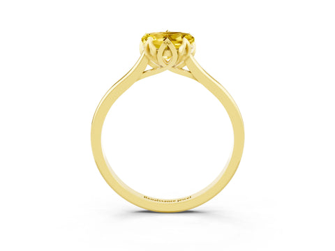 Yellow gold Heart Cut Yellow Sapphire Solitaire Ring with Flower Prong Setting and Classic Band_15