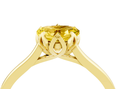 Yellow gold Heart Cut Yellow Sapphire Solitaire Ring with Flower Prong Setting and Classic Band_16