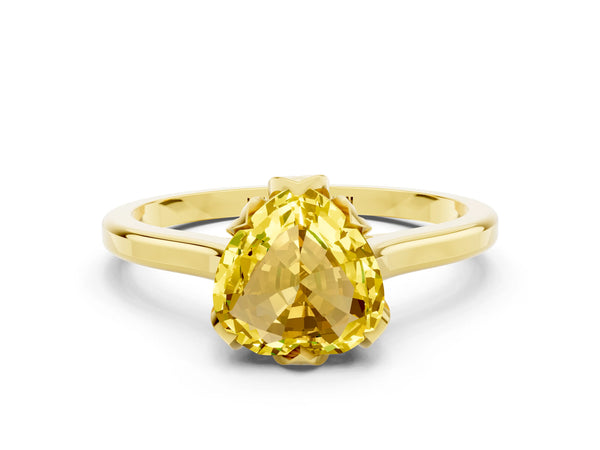 Yellow gold Heart Cut Yellow Sapphire Solitaire Ring with Flower Prong Setting and Classic Band