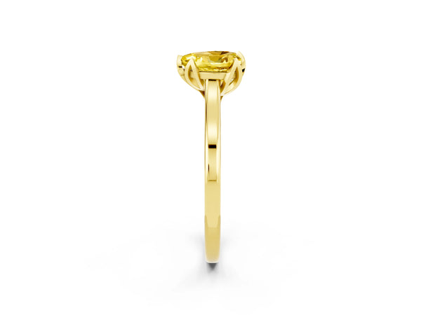 Yellow gold Heart Cut Yellow Sapphire Solitaire Ring with Flower Prong Setting and Classic Band
