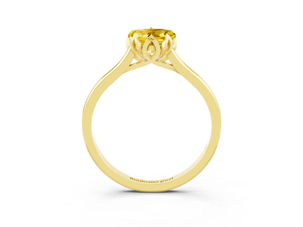 Yellow gold Heart Cut Yellow Sapphire Solitaire Ring with Flower Prong Setting and Classic Band