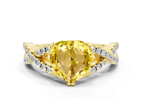 Yellow gold Heart Cut Yellow Sapphire Solitaire Ring with Four-Prong Setting and Twisted Pavé Band_12