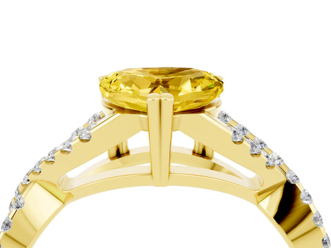 Yellow gold Heart Cut Yellow Sapphire Solitaire Ring with Four-Prong Setting and Twisted Pavé Band_16