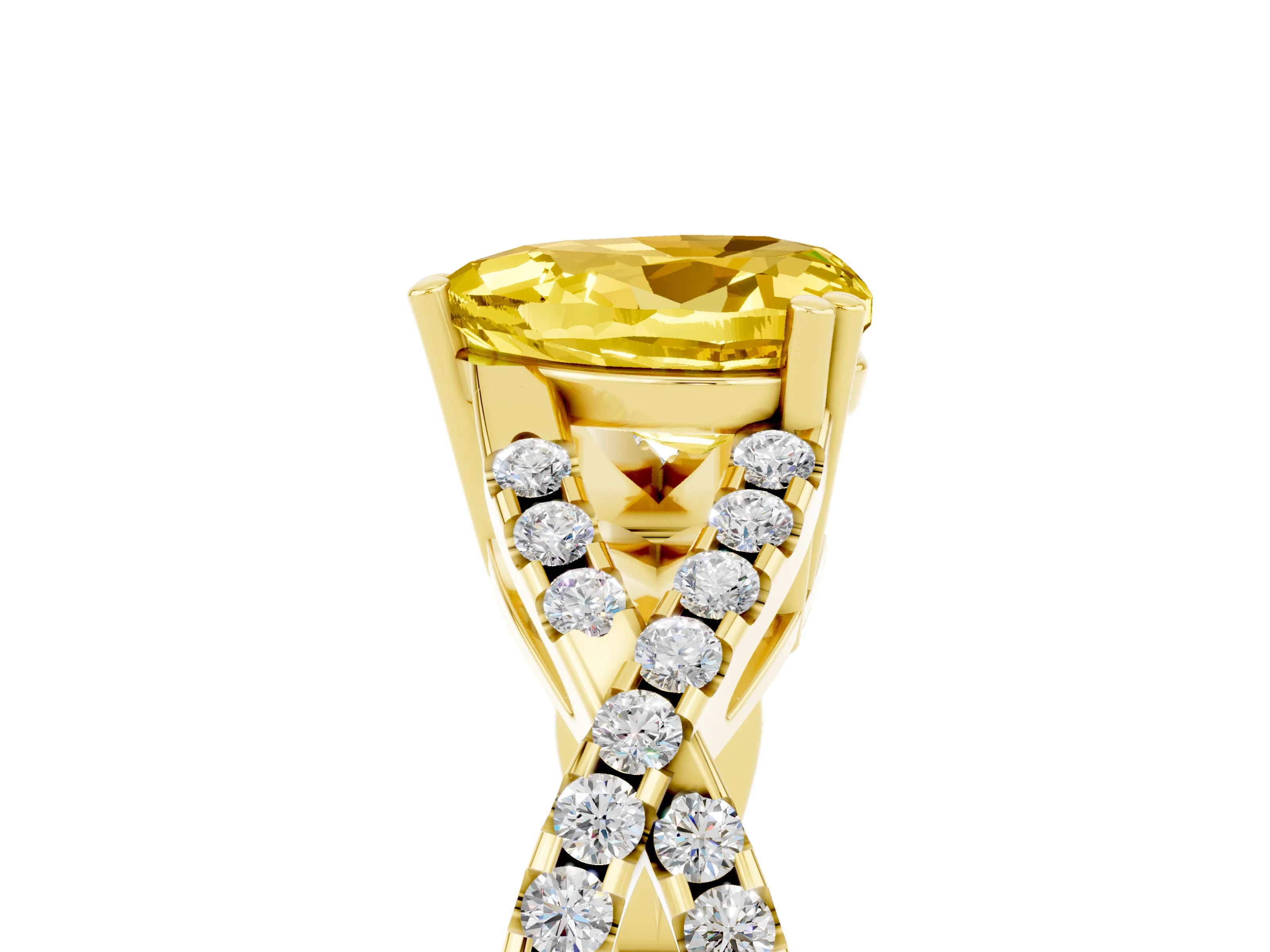 Yellow gold Heart Cut Yellow Sapphire Solitaire Ring with Four-Prong Setting and Twisted Pavé Band_17
