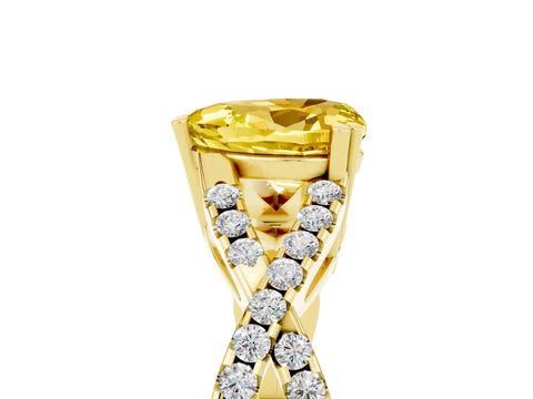 Yellow gold Heart Cut Yellow Sapphire Solitaire Ring with Four-Prong Setting and Twisted Pavé Band_17