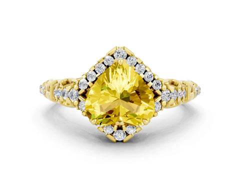 Yellow gold Heart Cut Yellow Sapphire Solitaire Ring with Hidden Halo and Pavé Band_12