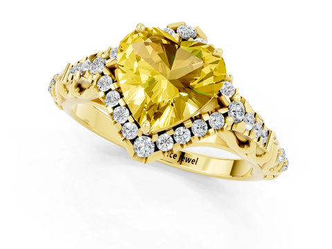 Yellow gold Heart Cut Yellow Sapphire Solitaire Ring with Hidden Halo and Pavé Band_13