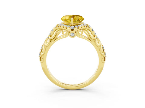 Yellow gold Heart Cut Yellow Sapphire Solitaire Ring with Hidden Halo and Pavé Band_15