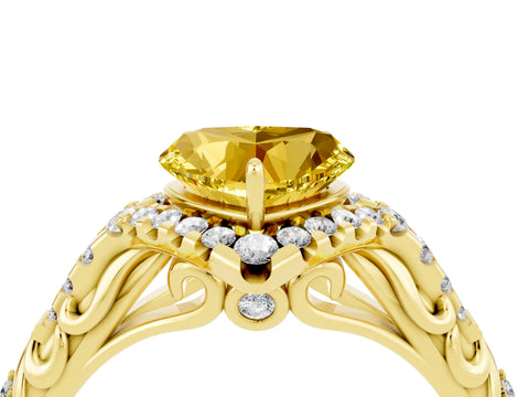 Yellow gold Heart Cut Yellow Sapphire Solitaire Ring with Hidden Halo and Pavé Band_16