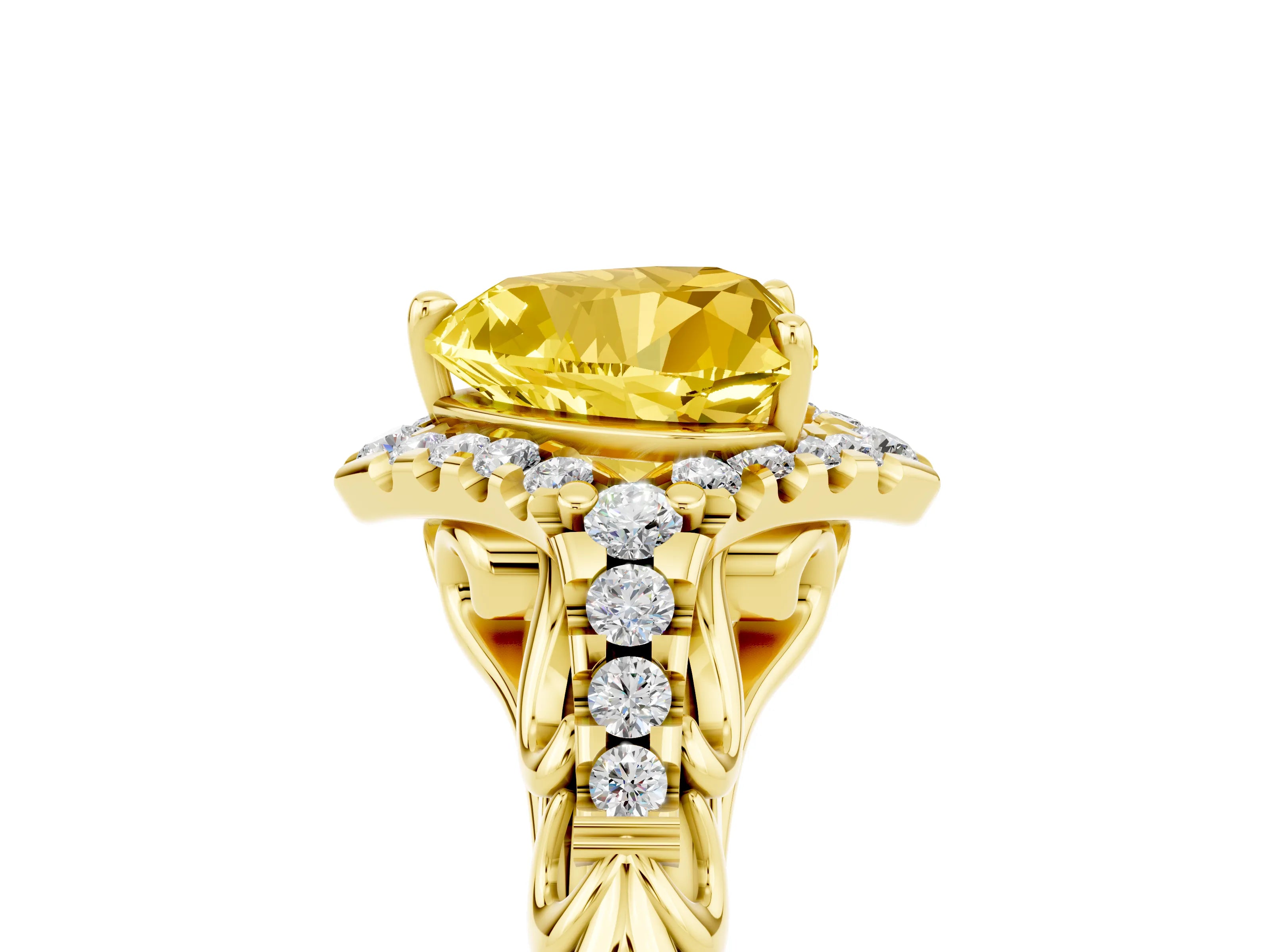 Yellow gold Heart Cut Yellow Sapphire Solitaire Ring with Hidden Halo and Pavé Band_17