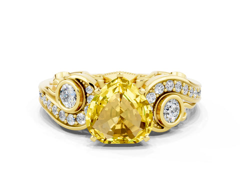 Yellow gold Heart Cut Yellow Sapphire Solitaire Ring with Milgrain Pavé Band and Four-Prong Setting_24