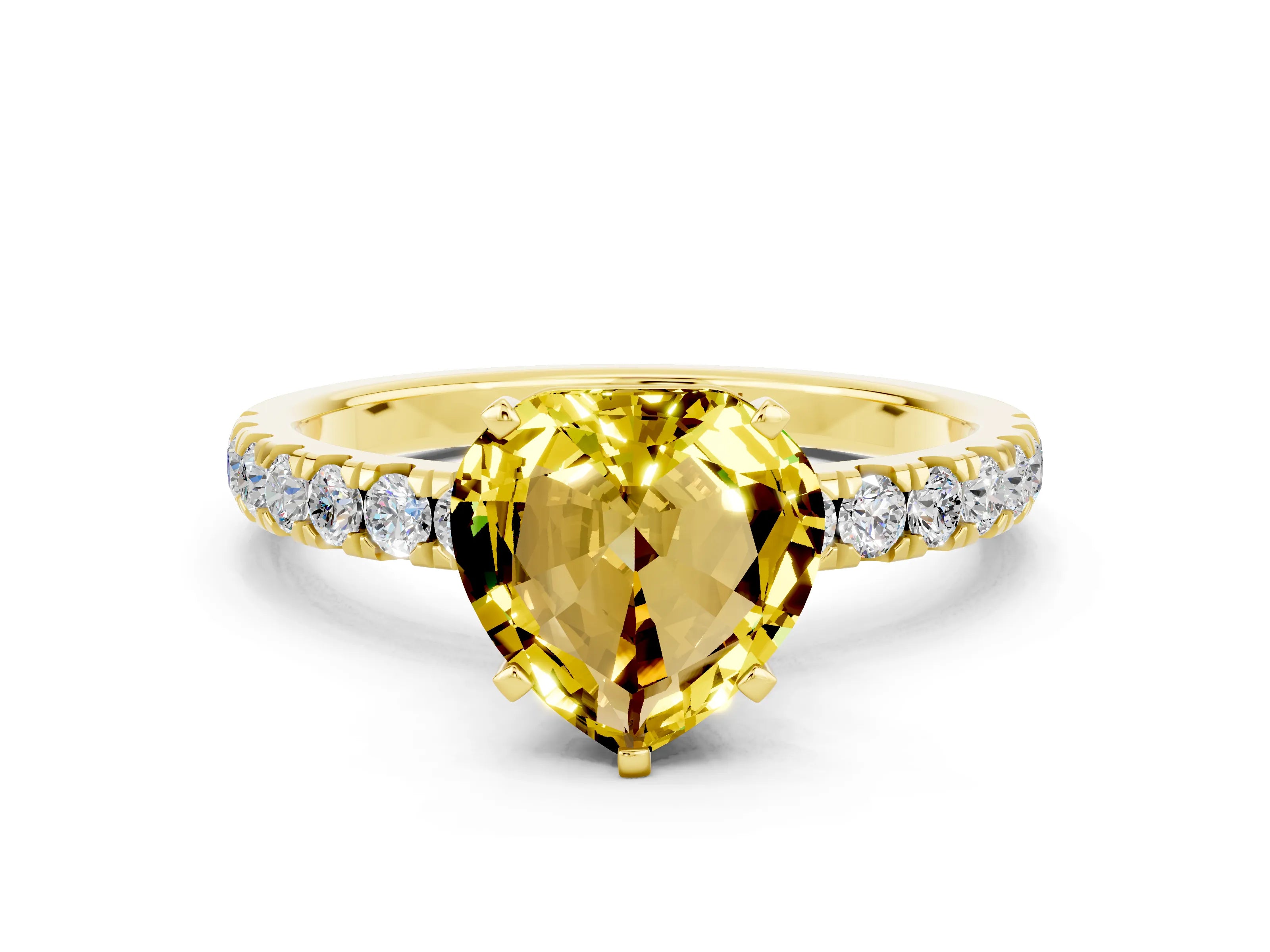 Yellow gold Heart Cut Yellow Sapphire Solitaire Ring with Pavé Accents and Four-Prong Setting_24
