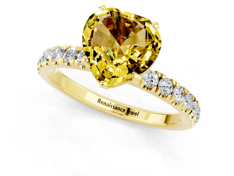 Yellow gold Heart Cut Yellow Sapphire Solitaire Ring with Pavé Accents and Four-Prong Setting_25