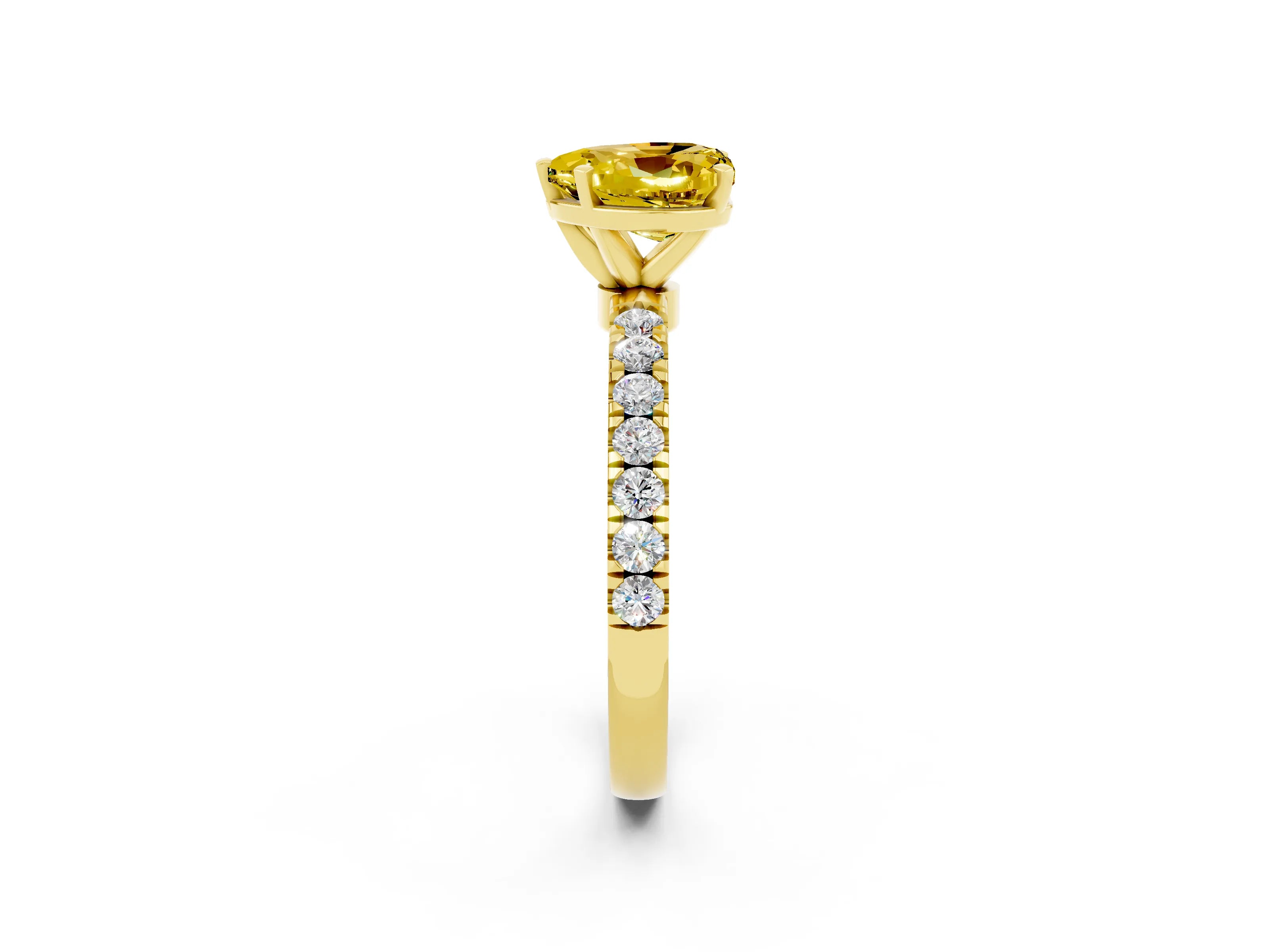 Yellow gold Heart Cut Yellow Sapphire Solitaire Ring with Pavé Accents and Four-Prong Setting_26