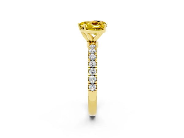 Yellow gold Heart Cut Yellow Sapphire Solitaire Ring with Pavé Accents and Four-Prong Setting
