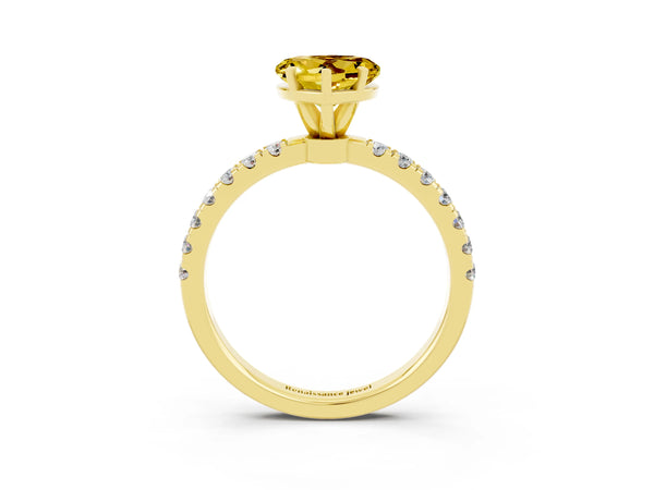 Yellow gold Heart Cut Yellow Sapphire Solitaire Ring with Pavé Accents and Four-Prong Setting