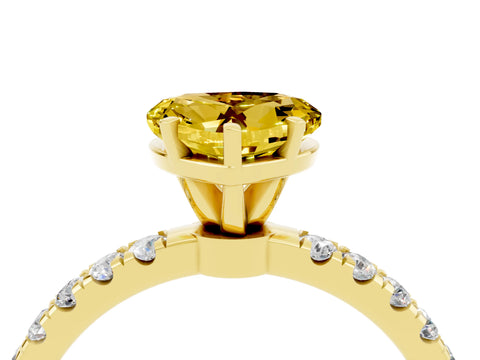 Yellow gold Heart Cut Yellow Sapphire Solitaire Ring with Pavé Accents and Four-Prong Setting_28