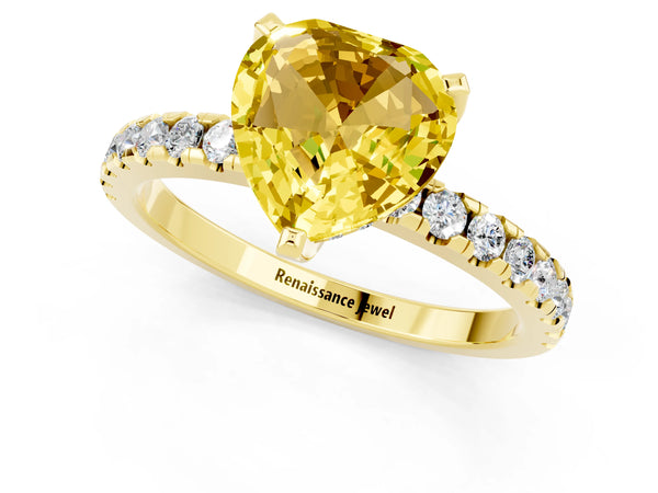 Yellow gold Heart Cut Yellow Sapphire Solitaire Ring with Round  Pavé Band and Four-Prong Setting