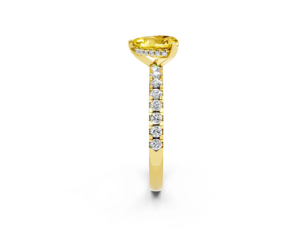 Yellow gold Heart Cut Yellow Sapphire Solitaire Ring with Round  Pavé Band and Four-Prong Setting