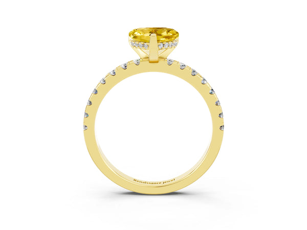 Yellow gold Heart Cut Yellow Sapphire Solitaire Ring with Round  Pavé Band and Four-Prong Setting