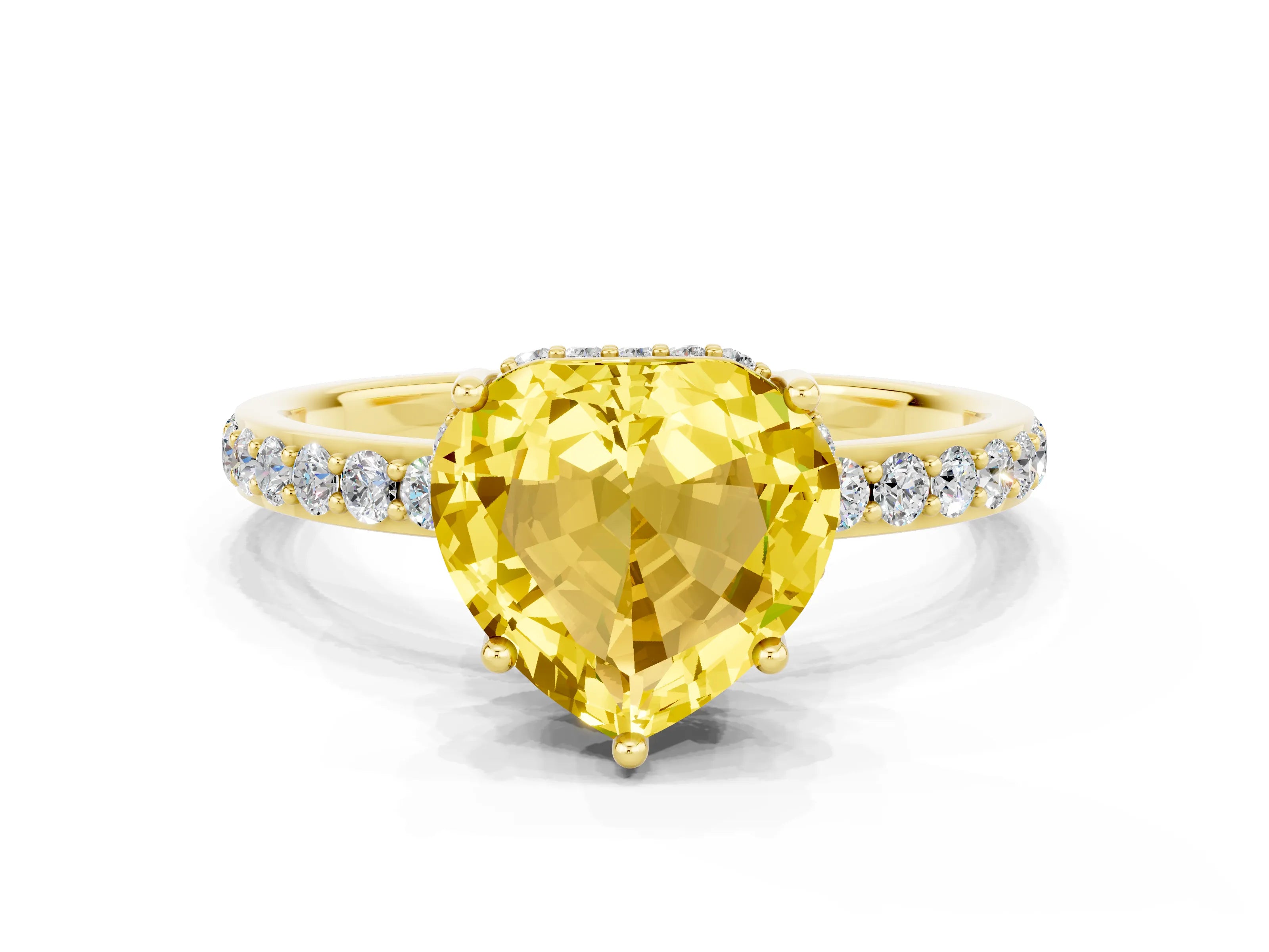 Yellow gold Heart Cut Yellow Sapphire Solitaire Ring with Pavé Band and Hidden Halo_47
