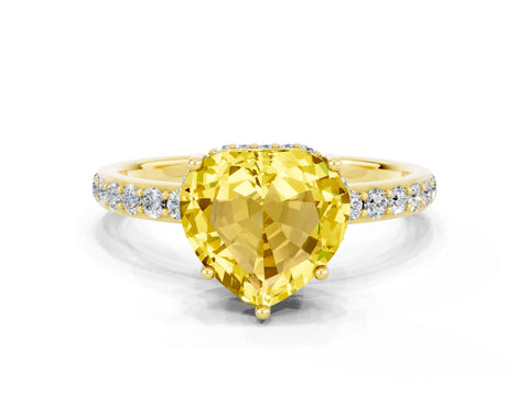 Yellow gold Heart Cut Yellow Sapphire Solitaire Ring with Pavé Band and Hidden Halo_47