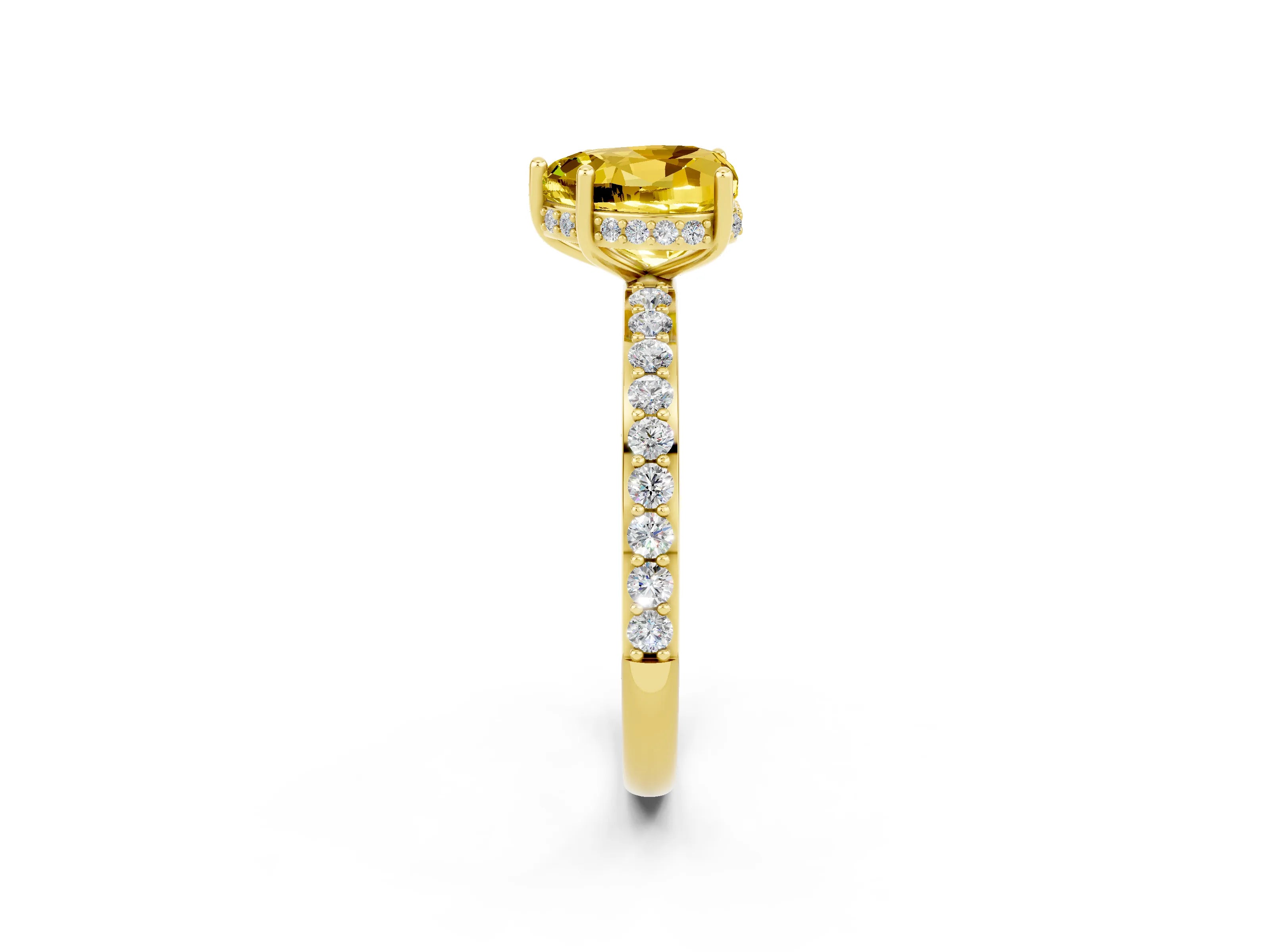 Yellow gold Heart Cut Yellow Sapphire Solitaire Ring with Pavé Band and Hidden Halo_49