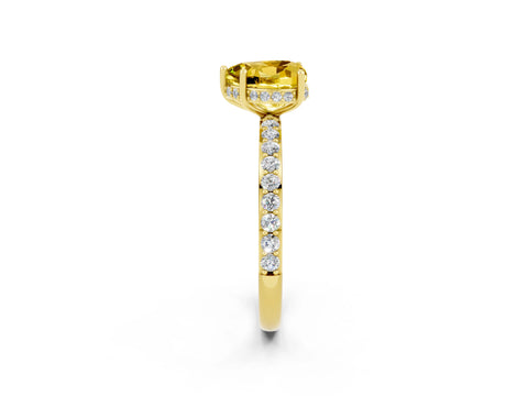 Yellow gold Heart Cut Yellow Sapphire Solitaire Ring with Pavé Band and Hidden Halo_49